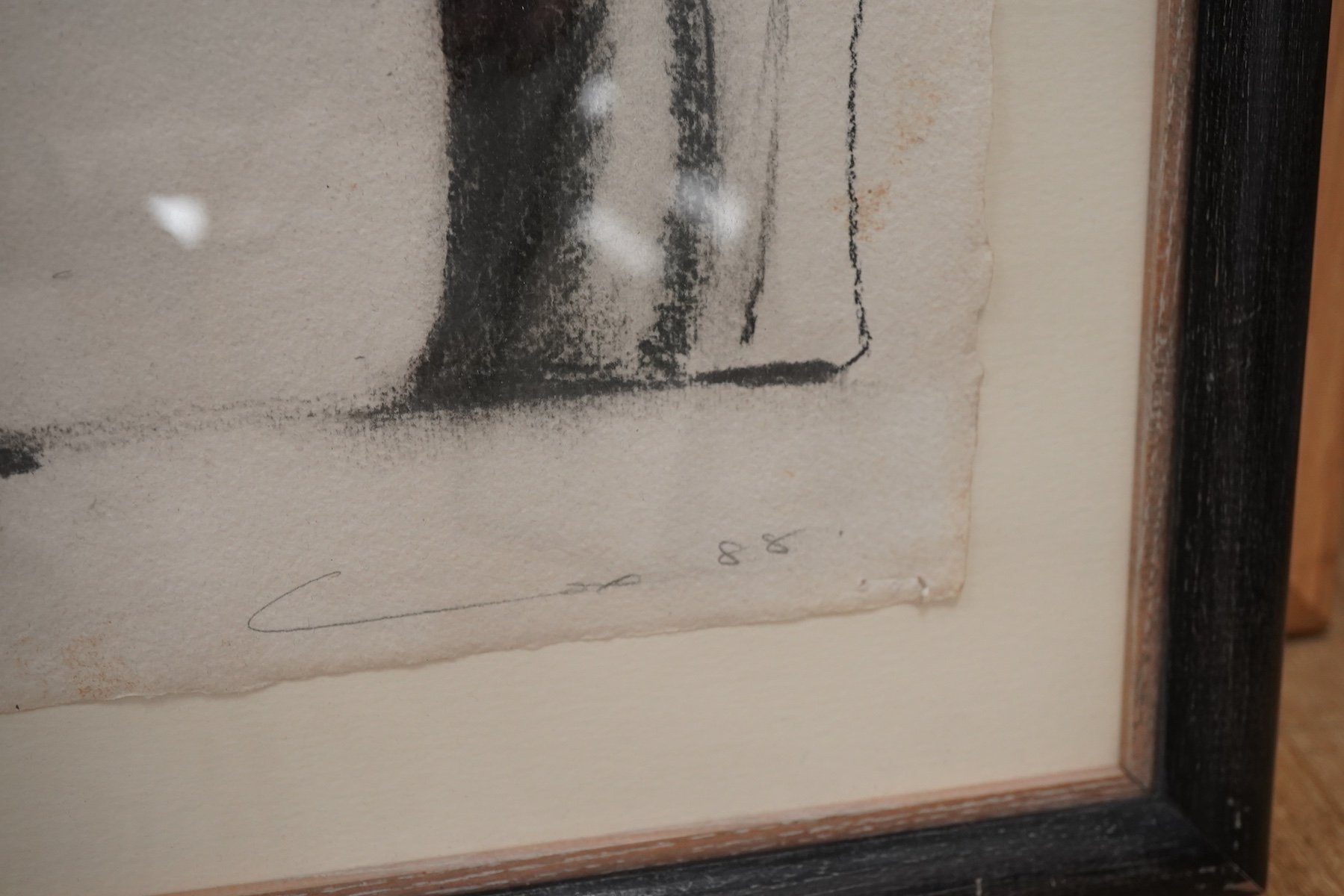 Stephen Cox (b.1946), Abstract studies for a sculpture, signed and dated '88, pair of charcoal sketches on paper, for the Ganapathi and Devi series, 38 x 30cm